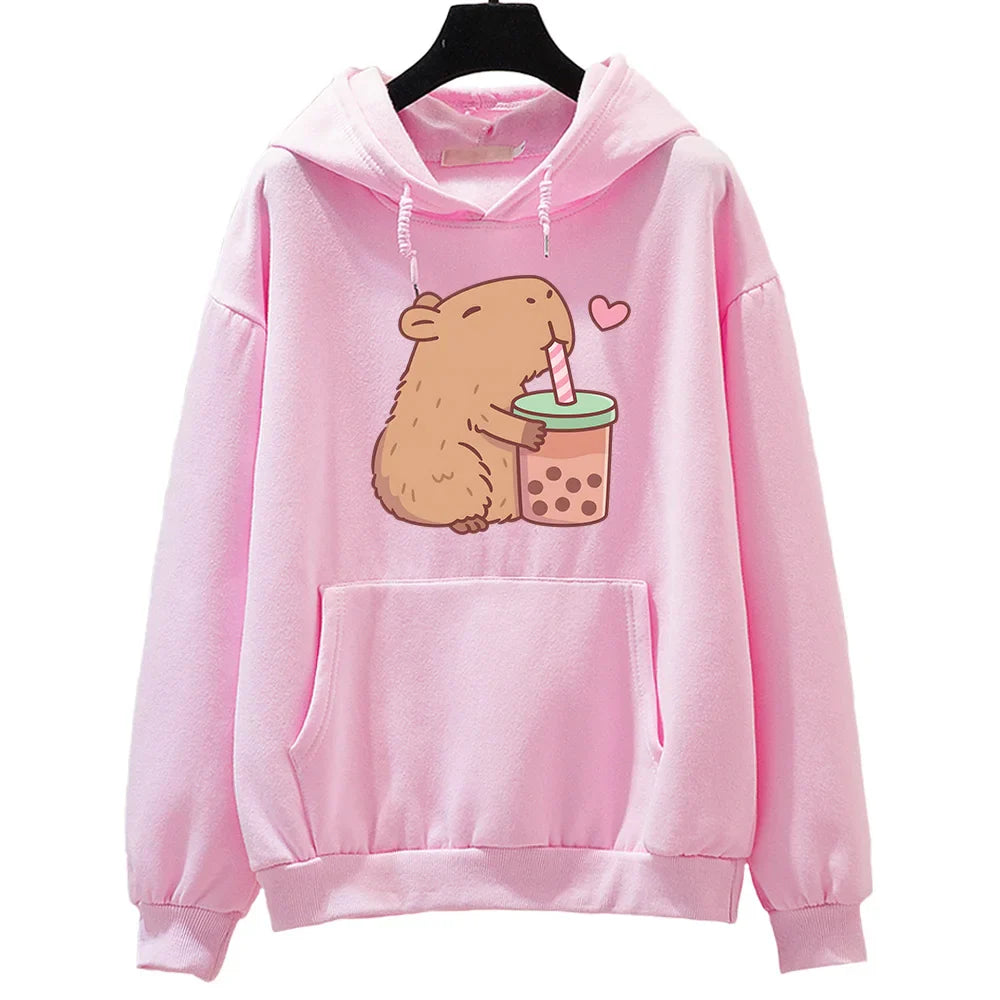 Kawaii Capybara Bubble Tea Hoodie