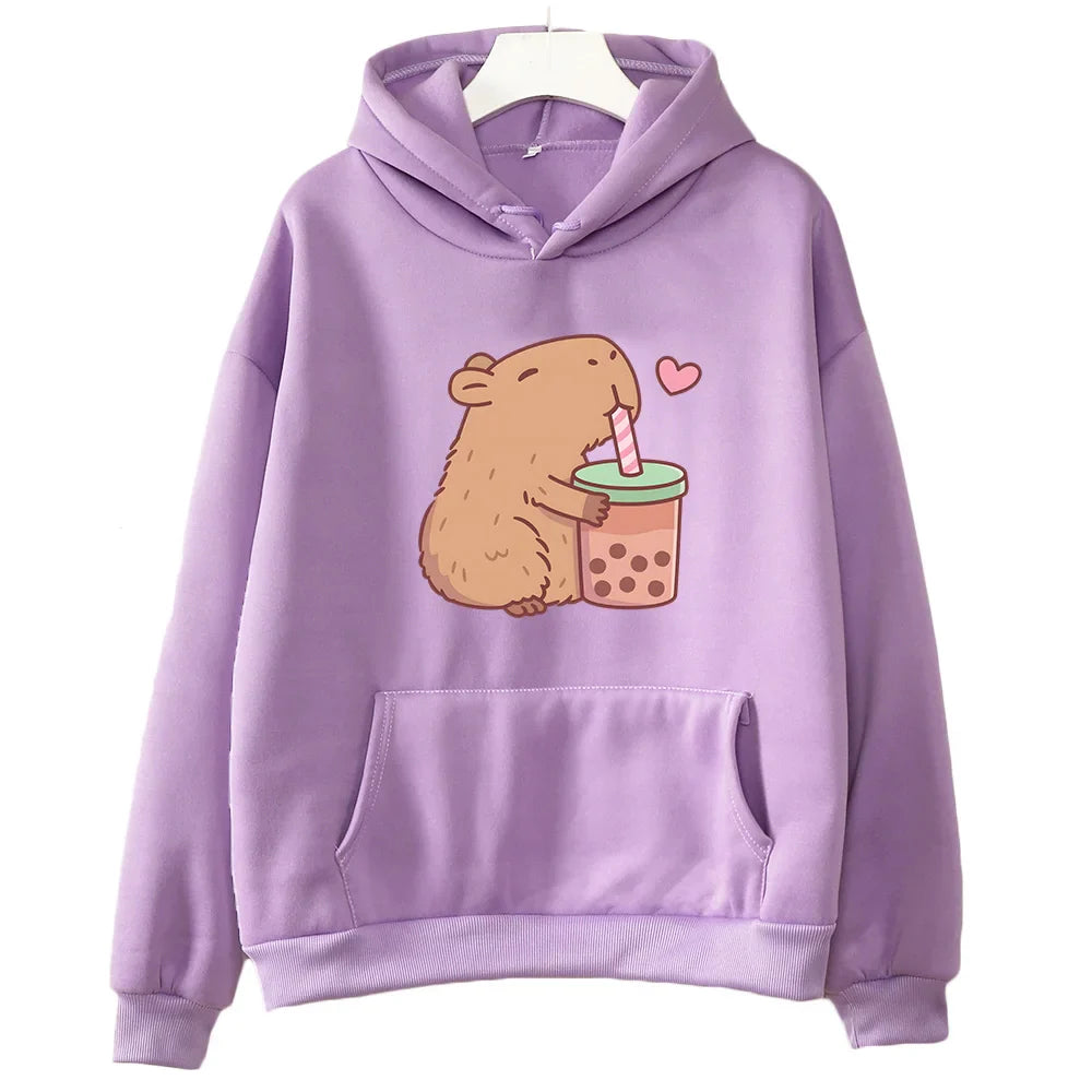 Kawaii Capybara Bubble Tea Hoodie