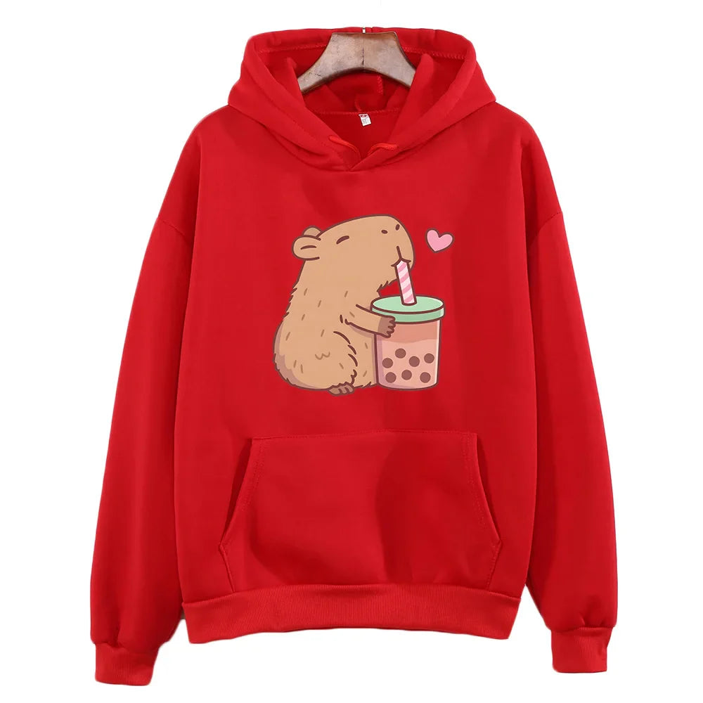 Kawaii Capybara Bubble Tea Hoodie