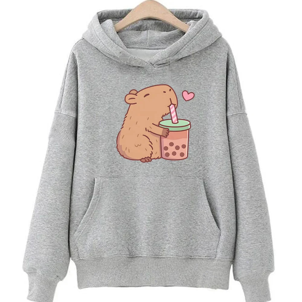 Kawaii Capybara Bubble Tea Hoodie